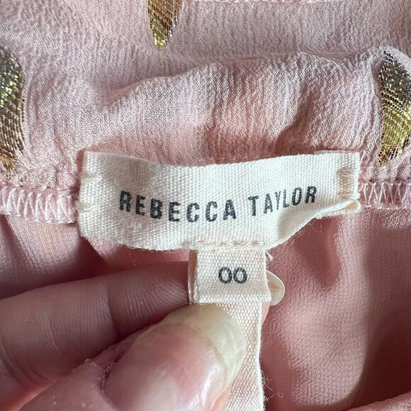 Rebecca Taylor Powder Pink and Gold Silk Blouse Size XXS - Picture 5 of 8
